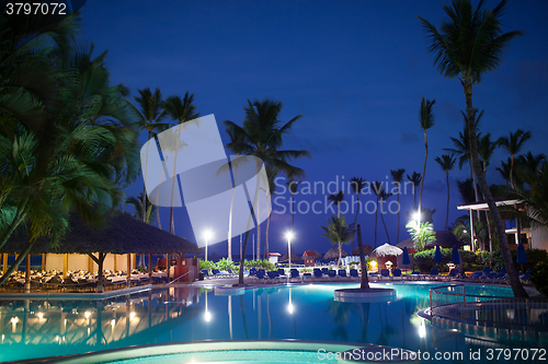 Image of View of summer tropical resort at night