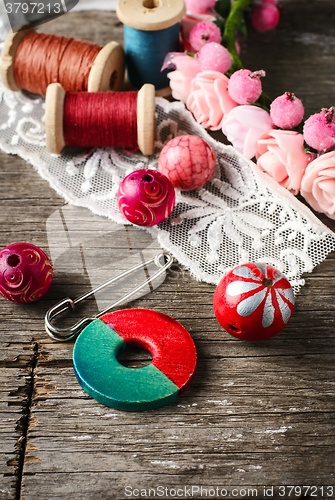 Image of Beads and spool of thread