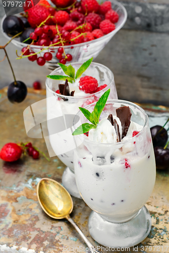 Image of Ice cream with berries and mint
