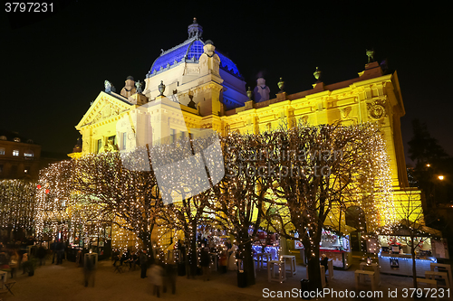 Image of Illuminated trees in front of Art Pavilion