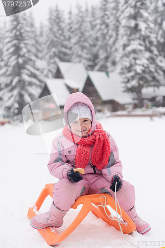 Image of little girl sitting on sledges