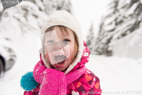 Image of little girl at snowy winter day