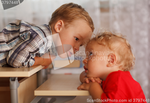 Image of Cute siblings. Two little brothers.