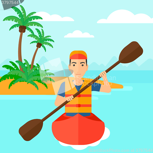 Image of Man riding in canoe.