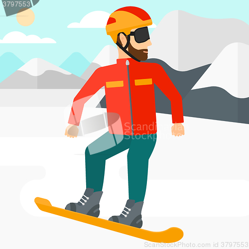 Image of Young man snowboarding.