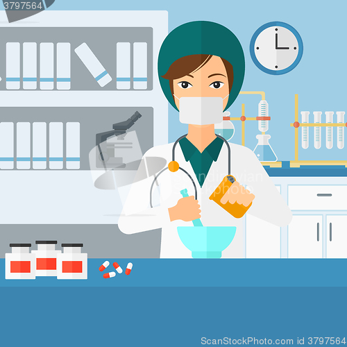 Image of Pharmacist preparing medicine.