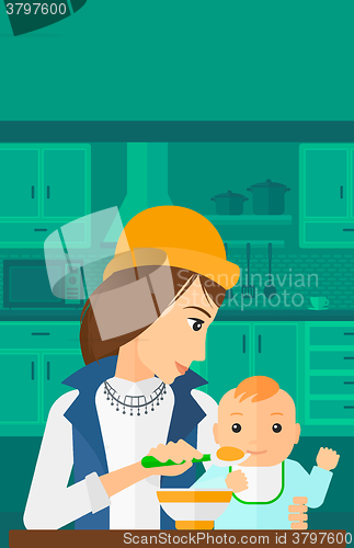 Image of Woman feeding baby.