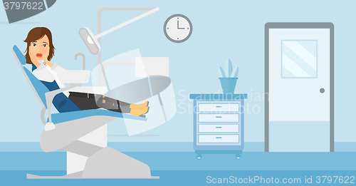 Image of Frightened patient in dental chair.