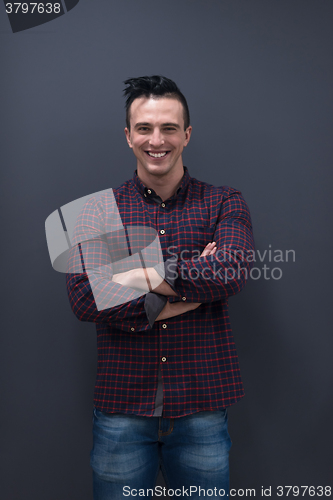 Image of portrait of young startup business man in plaid shirt