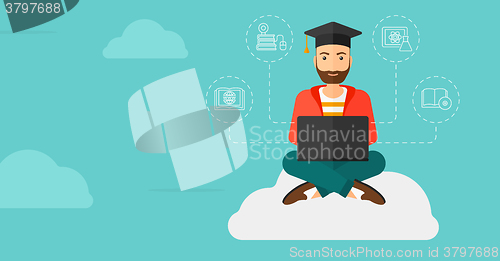 Image of Graduate sitting on cloud.