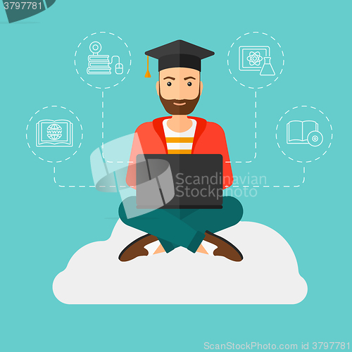 Image of Graduate sitting on cloud.