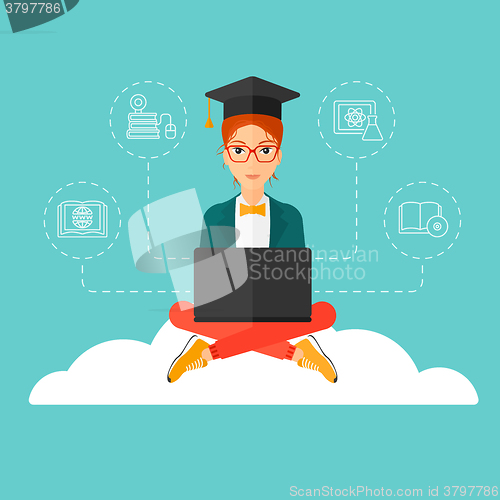 Image of Graduate sitting on cloud.