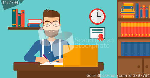 Image of Man using laptop for education.