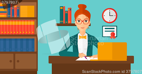 Image of Woman using laptop for education.