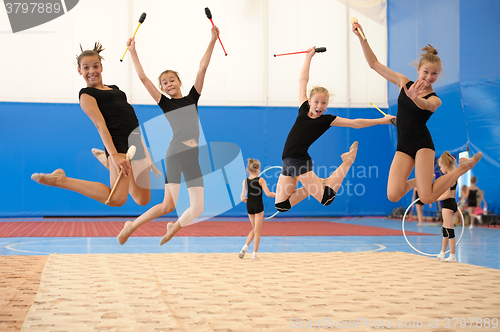 Image of Girls with Indian clubs during high jump