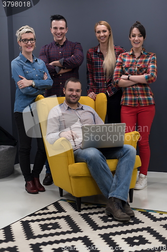Image of portrait of business people group in modern office interior