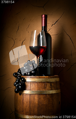 Image of Wine on barrel in cellar