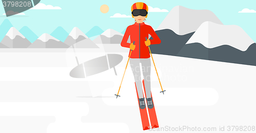 Image of Young woman skiing.