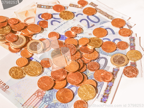 Image of  Euros coins and notes vintage