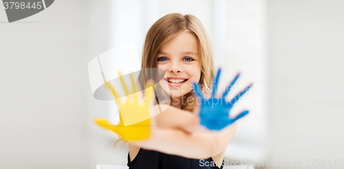 Image of girl showing painted hands