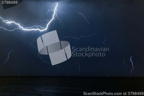 Image of Bolt of lightening in a night sky