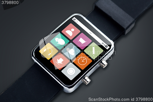 Image of close up of smart watch with menu icons on screen