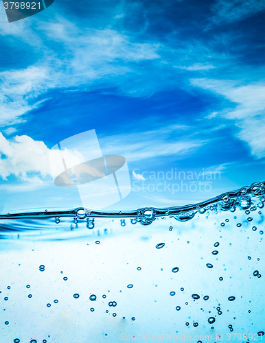 Image of Close up water on a background of blue sky