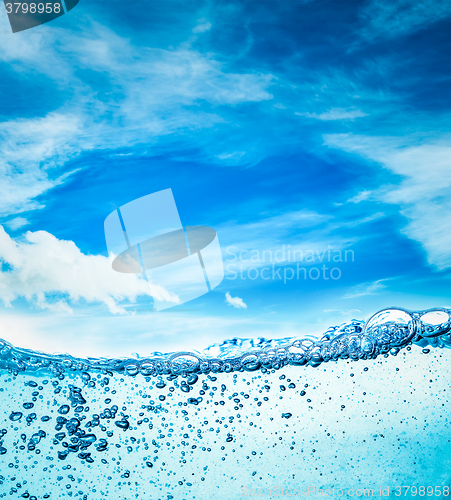 Image of Close up water on a background of blue sky