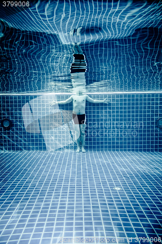 Image of Persons standing under water in a swimming pool