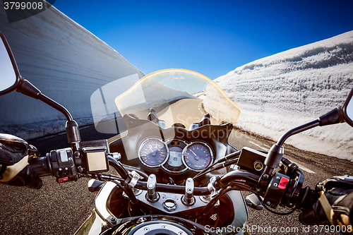 Image of Biker First-person view, mountain serpentine.