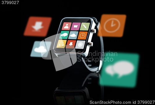 Image of close up of smart watch with menu icons on screen
