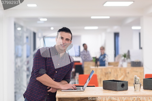 Image of startup business, young  man portrait at modern office