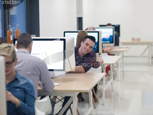 Image of startup business, software developer working on desktop computer