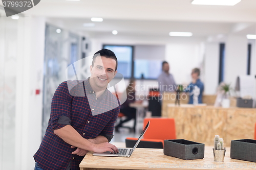 Image of startup business, young  man portrait at modern office