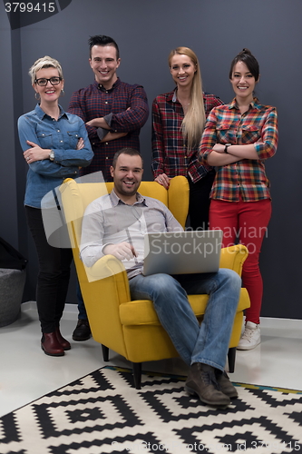 Image of portrait of business people group in modern office interior