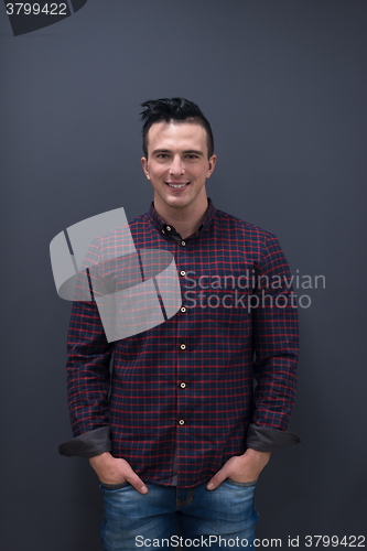 Image of portrait of young startup business man in plaid shirt