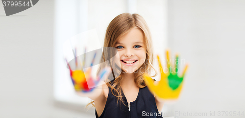 Image of smiling girl showing painted hands