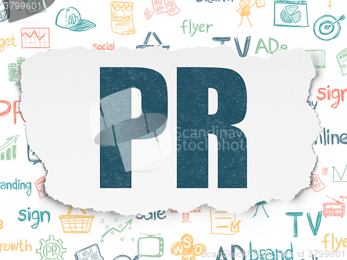 Image of Marketing concept: PR on Torn Paper background