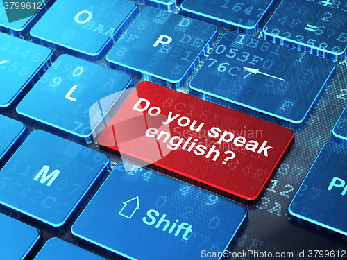 Image of Learning concept: Do you speak English? on computer keyboard background