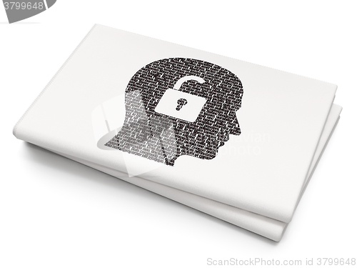 Image of Finance concept: Head With Padlock on Blank Newspaper background