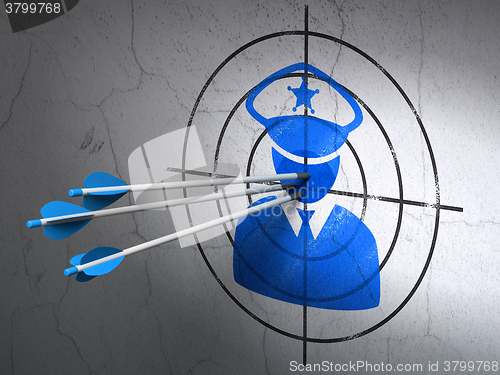 Image of Law concept: arrows in Police target on wall background