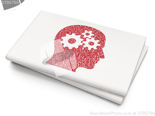 Image of Studying concept: Head With Gears on Blank Newspaper background