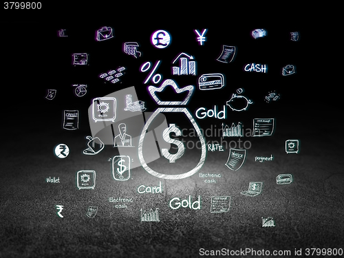 Image of Money concept: Money Bag in grunge dark room