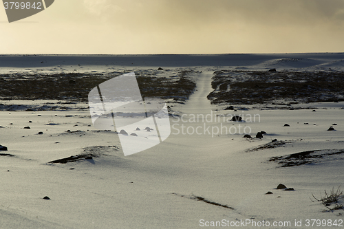Image of Wide lens panorama shot of winter landscape, Iceland