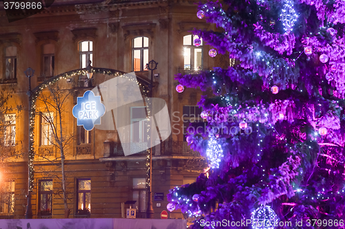 Image of Purple Christmas tree in Zagreb