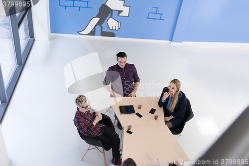 Image of aerial view of business people group on meeting