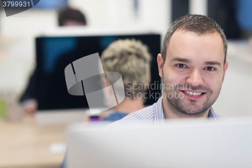 Image of startup business, software developer working on desktop computer