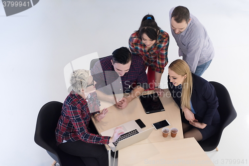 Image of aerial view of business people group on meeting