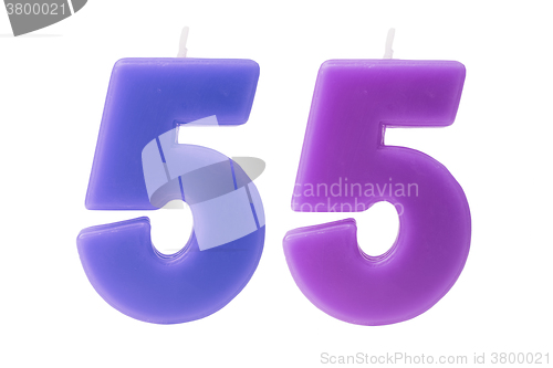 Image of 55th birthday candles isolated 