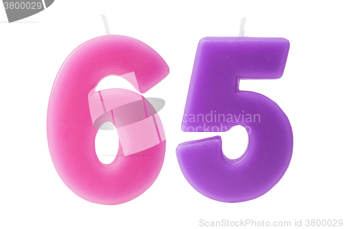 Image of 65th birthday candles isolated 